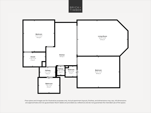 A black and white image of a floor plan for a Brick+Timber property.